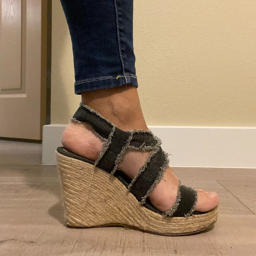 BLACK DENIM WEDGES - Size: 8